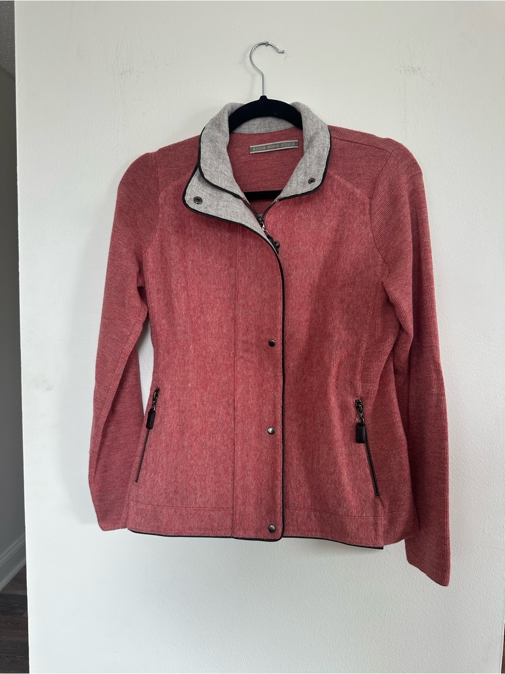 Alicia Adams Alpaca Jacket XS Pink Wool Zip Cardigan Luxury Knit Snap Front